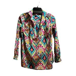 Lilly Pulitzer 100% Silk Multicolored Paisley V-Neck Blouse XS Designer